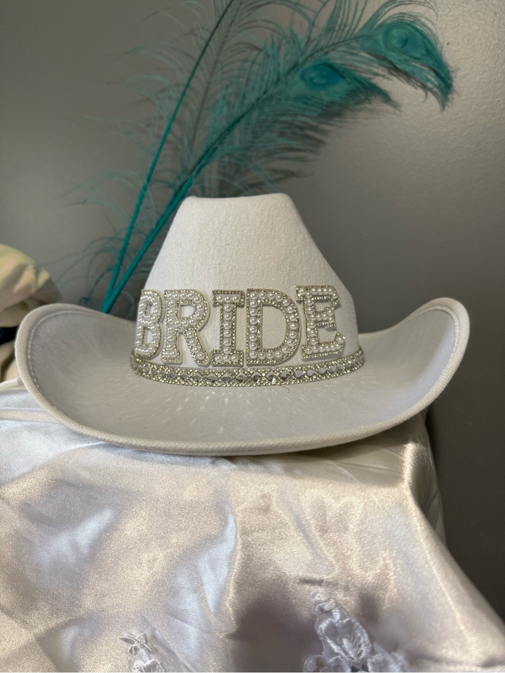 Bride White Rhinestone Cowboy Hat bachelorette party hat